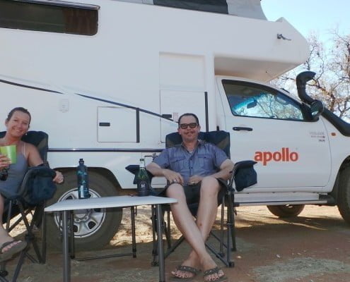 Layne with husband, INXS star Kirk Pengilly and their camper
